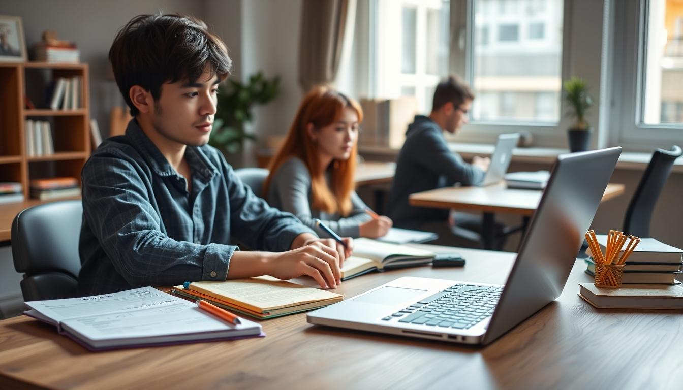 Student using a study guide to organize academic notes